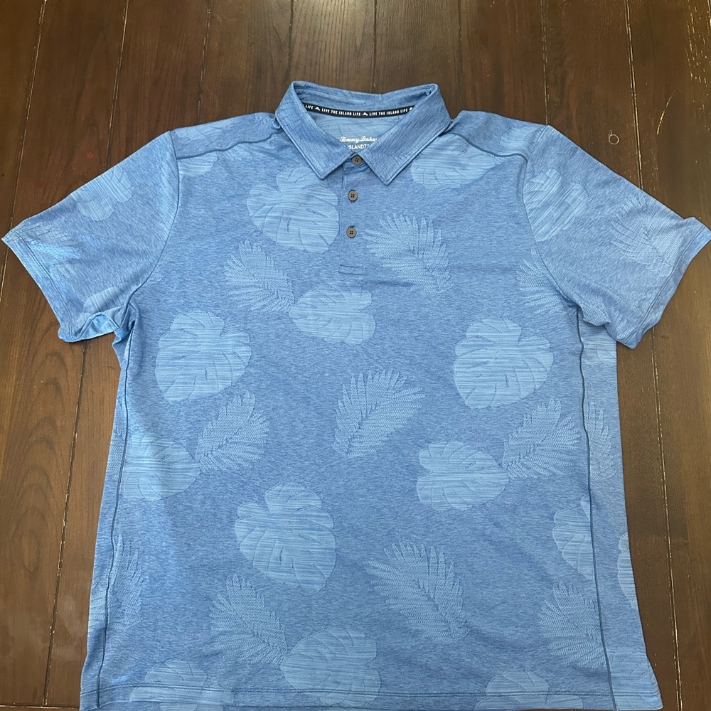 Tommy Bahama Sky Blue Leaf Print Polo